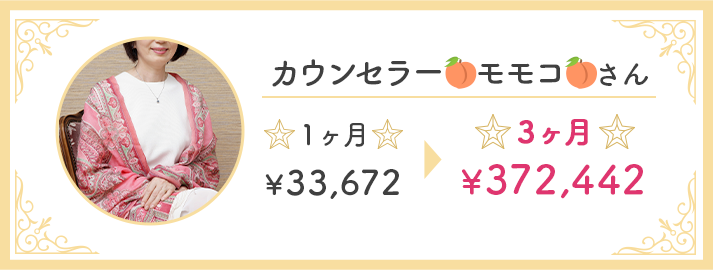 カウンセラーモモコさん、１ヶ月733,672円→３ヶ月372,442円